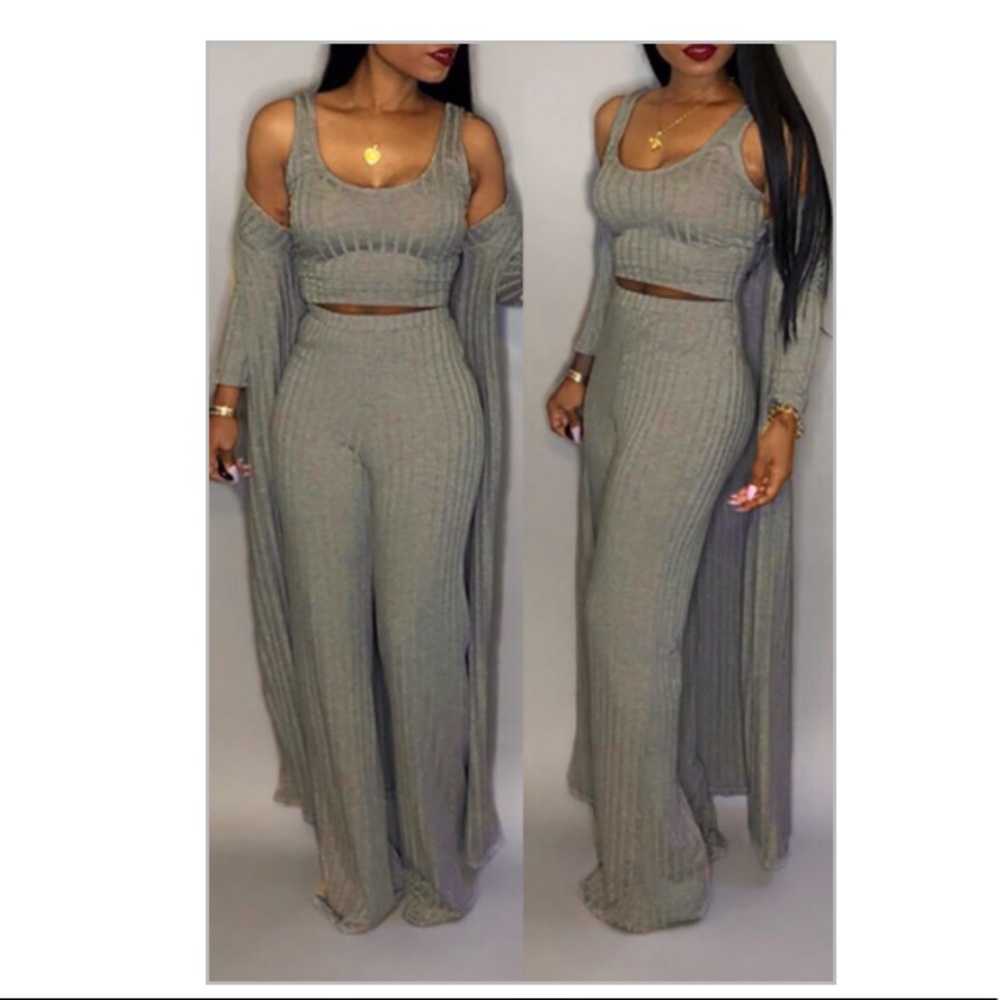 Lovely Casual U Neck Three-Piece Pants in BROWN